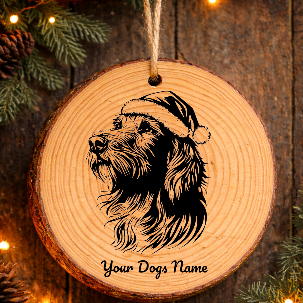 Scottish Deerhound Santa Hat Dog Rustic Pine Christmas Ornament