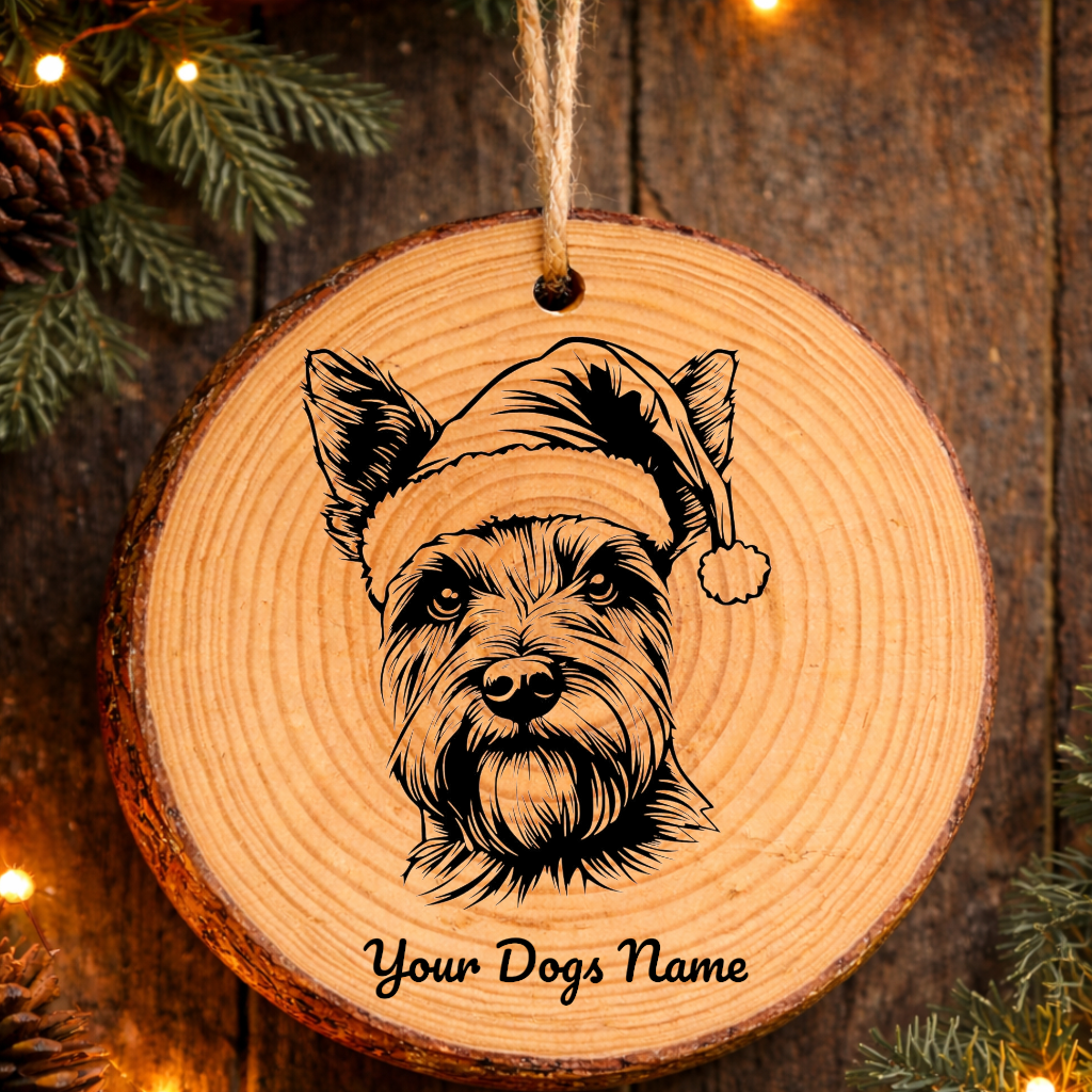 Scottish Terrier Santa Hat Dog Rustic Pine Christmas Ornament