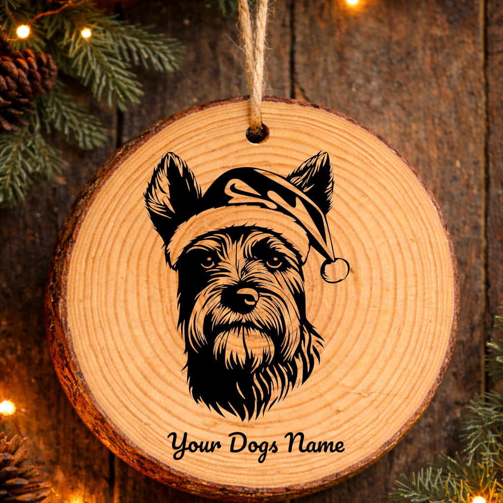 Scottish Terrier Santa Hat Dog Rustic Pine Christmas Ornament