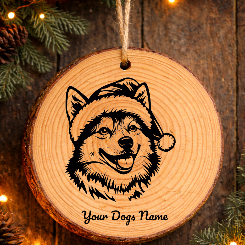 Shiba Inu Santa Hat Dog Rustic Pine Christmas Ornament