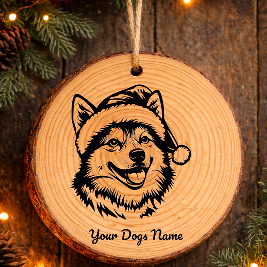 Shiba Inu Santa Hat Dog Rustic Pine Christmas Ornament