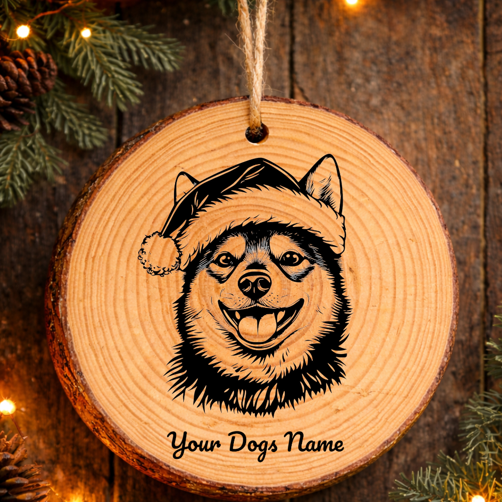 Shiba Inu Santa Hat Dog Rustic Pine Christmas Ornament