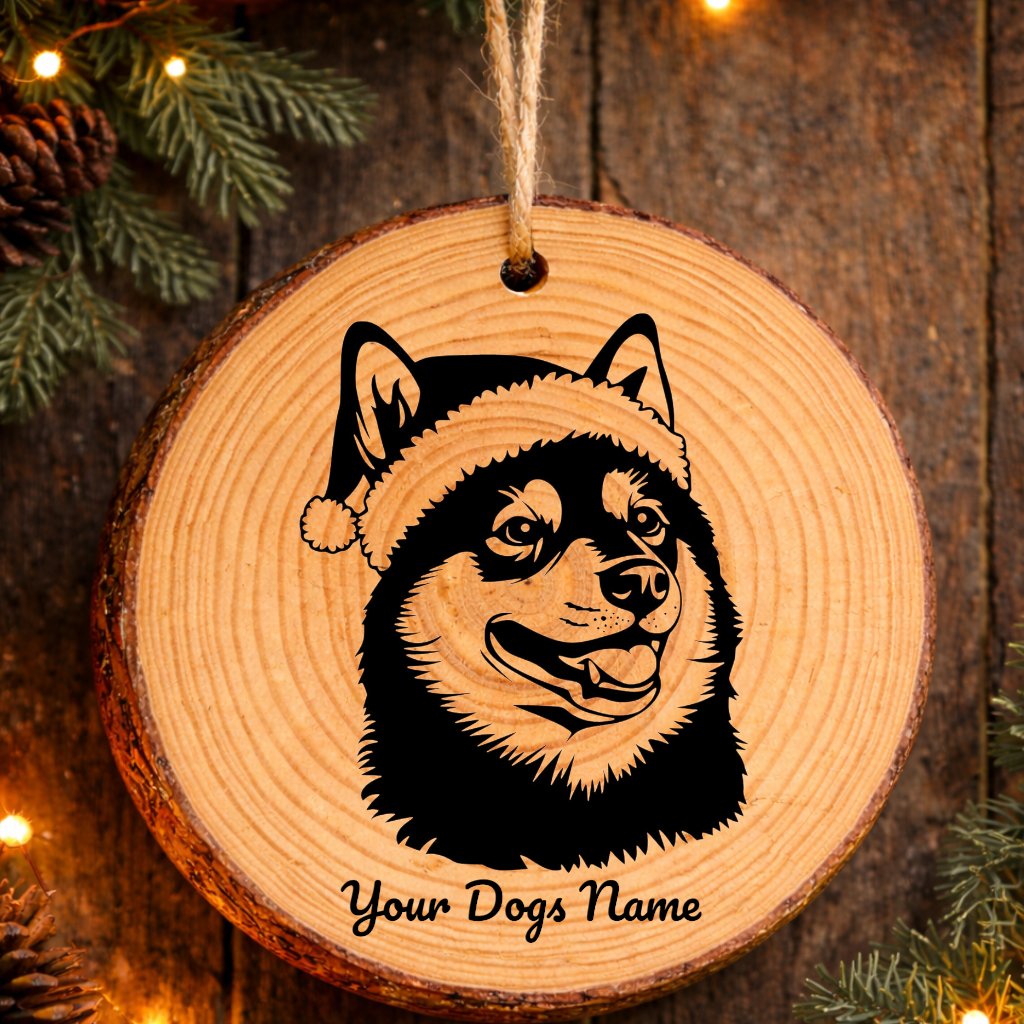 Shiba Inu Santa Hat Dog Rustic Pine Christmas Ornament