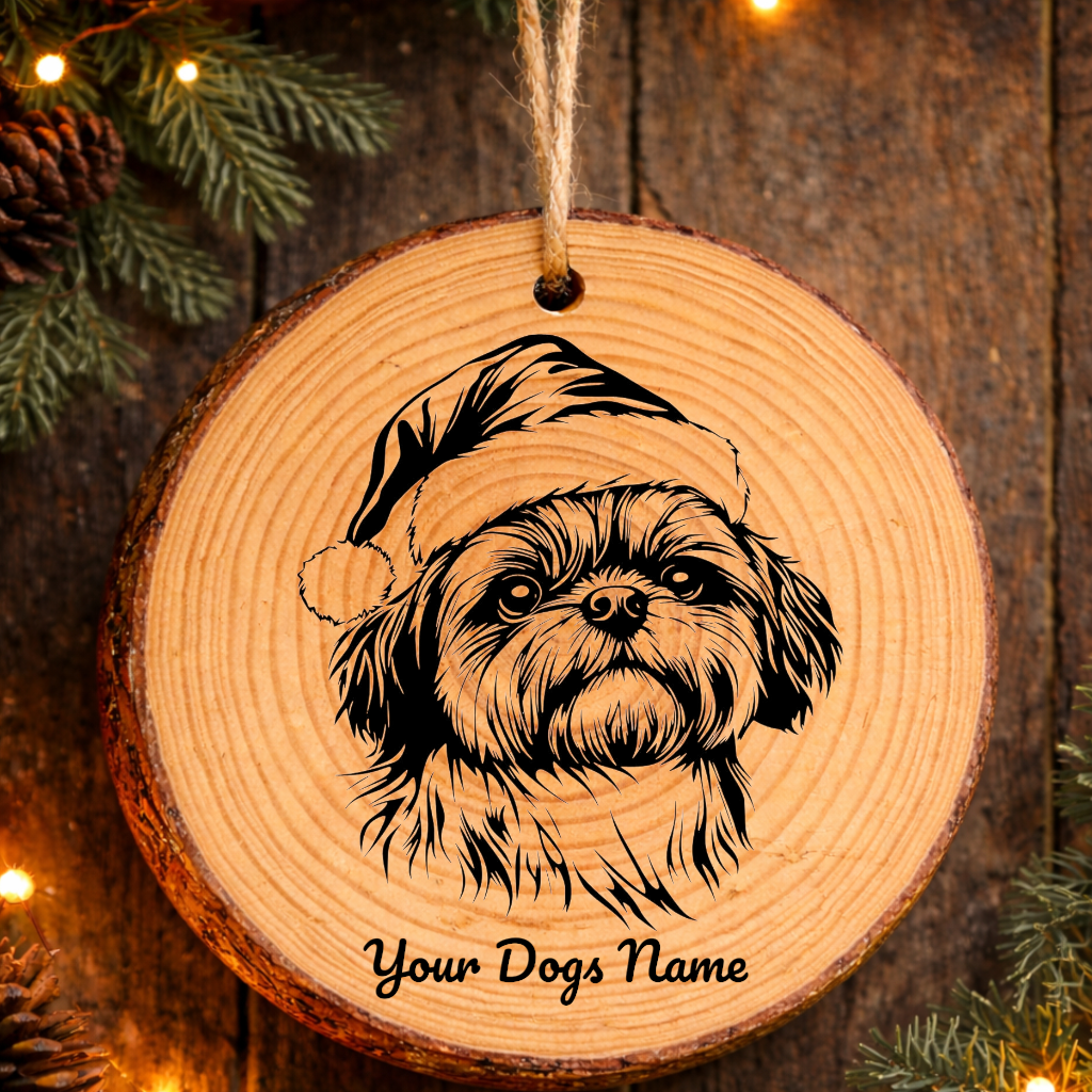 Shih Tzu Santa Hat Dog Rustic Pine Christmas Ornament