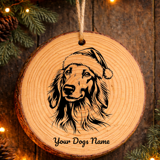Silken Windhound Santa Hat Dog Rustic Pine Christmas Ornament