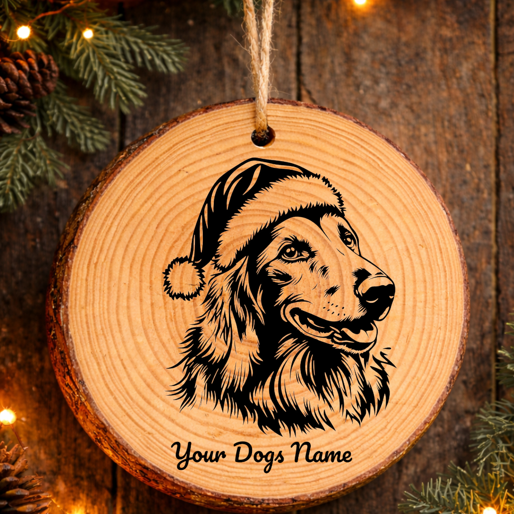 Silken Windhound Santa Hat Dog Rustic Pine Christmas Ornament
