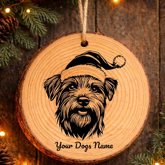Skye Terrier Santa Hat Dog Rustic Pine Christmas Ornament