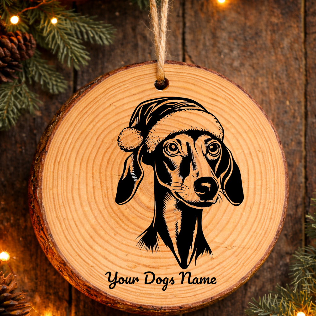 Sloughi Santa Hat Dog Rustic Pine Christmas Ornament