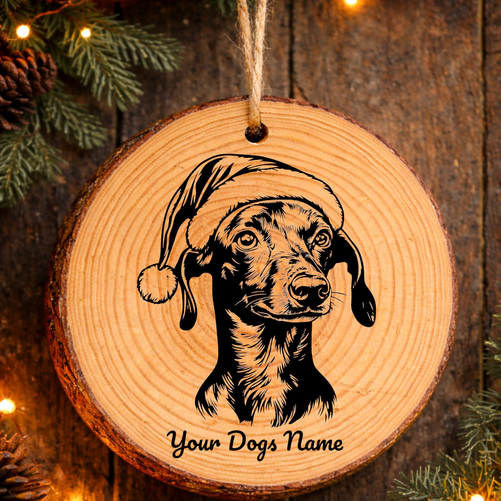 Sloughi Santa Hat Dog Rustic Pine Christmas Ornament