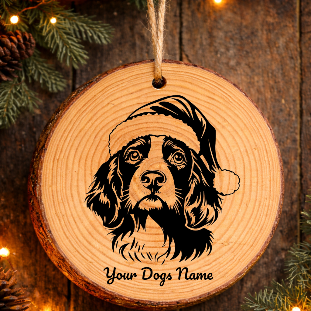 Small Munsterlander Santa Hat Dog Rustic Pine Christmas Ornament