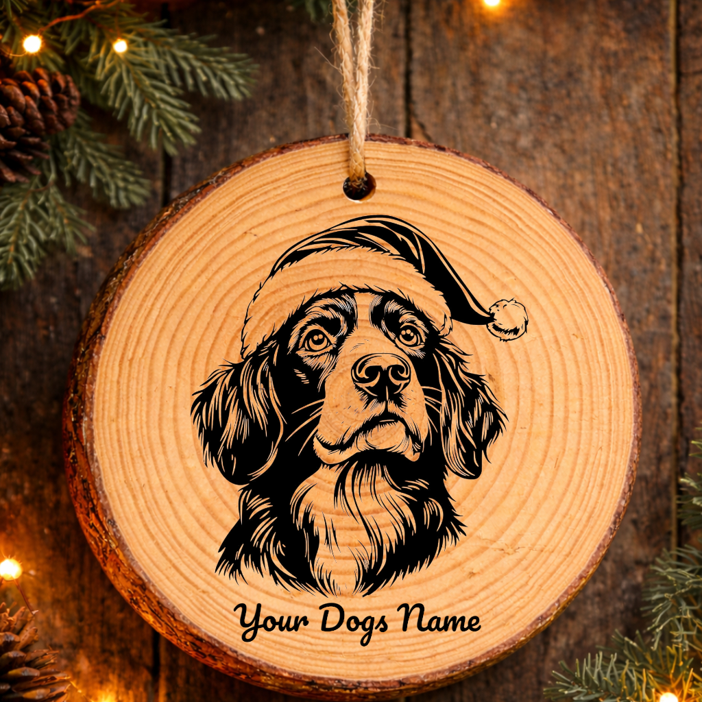 Small Munsterlander Santa Hat Dog Rustic Pine Christmas Ornament