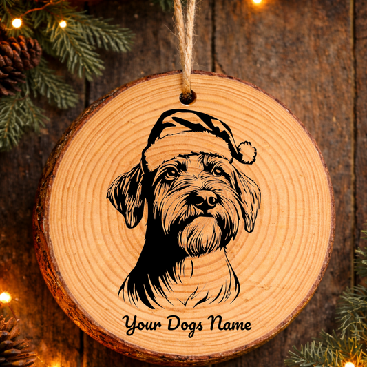 Soft Coated Wheaten Terrier Santa Hat Dog Rustic Pine Christmas Ornament