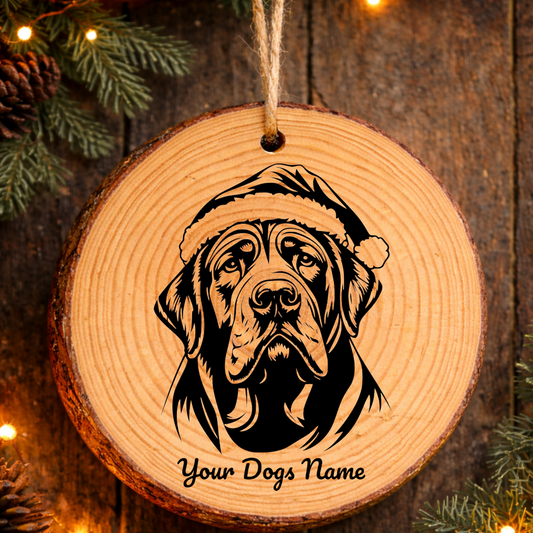 Spanish Mastiff Santa Hat Dog Rustic Pine Christmas Ornament