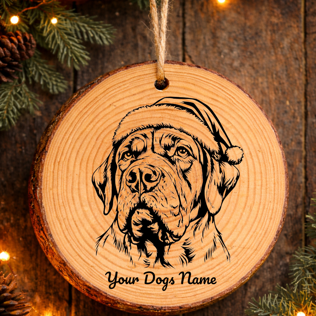 Spanish Mastiff Santa Hat Dog Rustic Pine Christmas Ornament