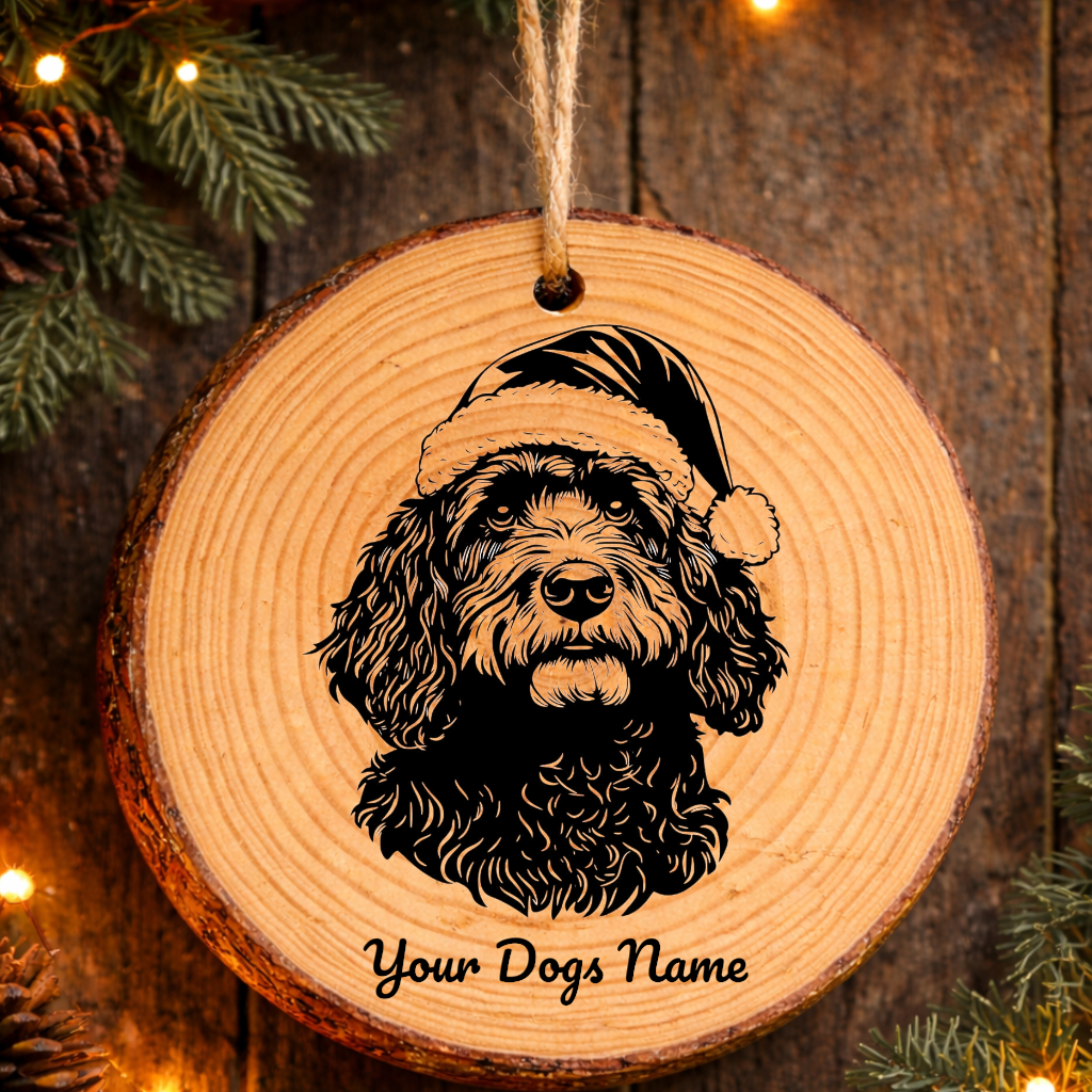 Spanish Water Santa Hat Dog Santa Hat Dog Rustic Pine Christmas Ornament