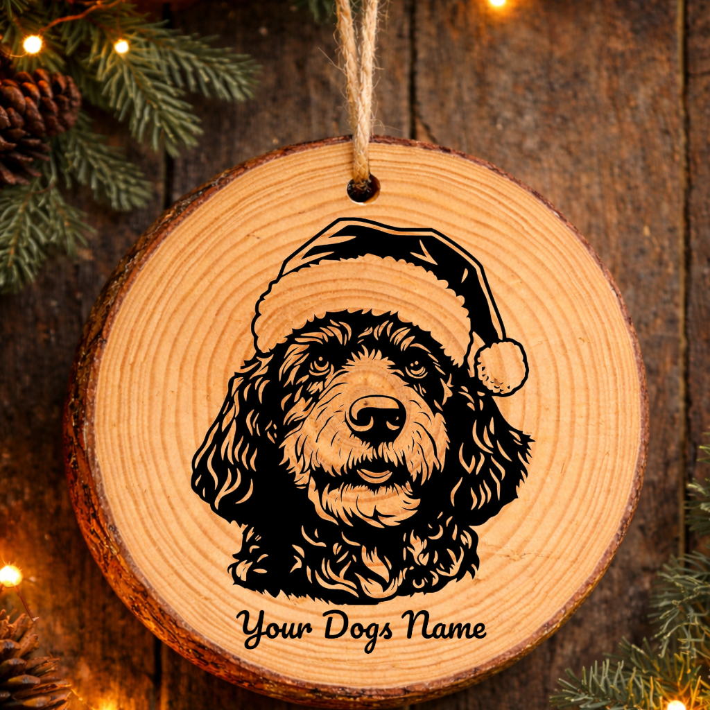 Spanish Water Santa Hat Dog Santa Hat Dog Rustic Pine Christmas Ornament