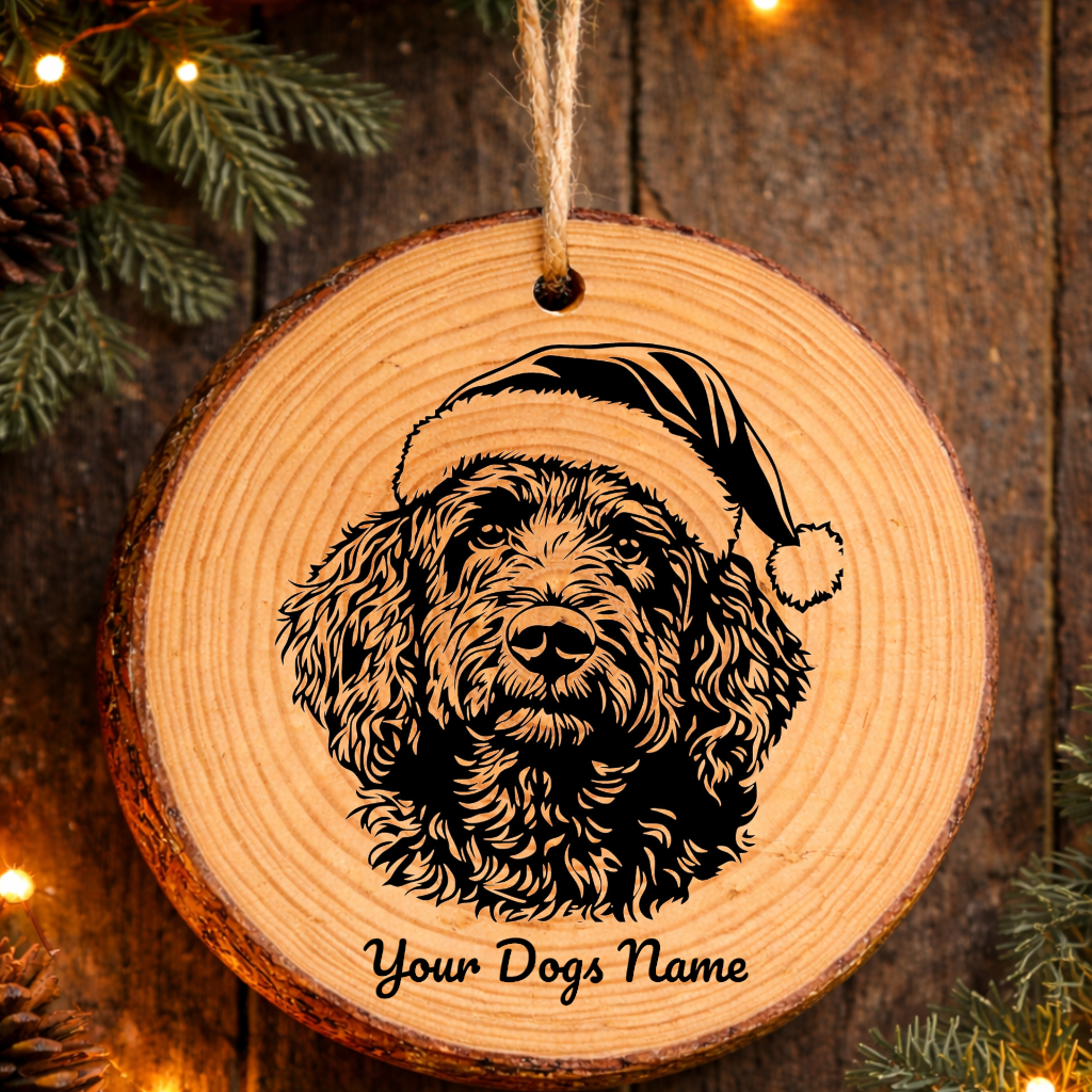 Spanish Water Santa Hat Dog Santa Hat Dog Rustic Pine Christmas Ornament