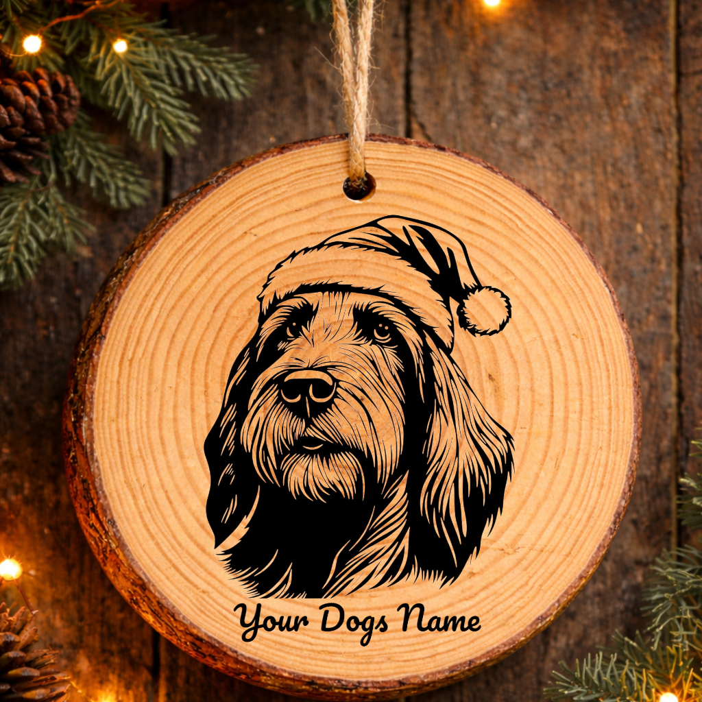 Spinone Italiano Santa Hat Dog Rustic Pine Christmas Ornament