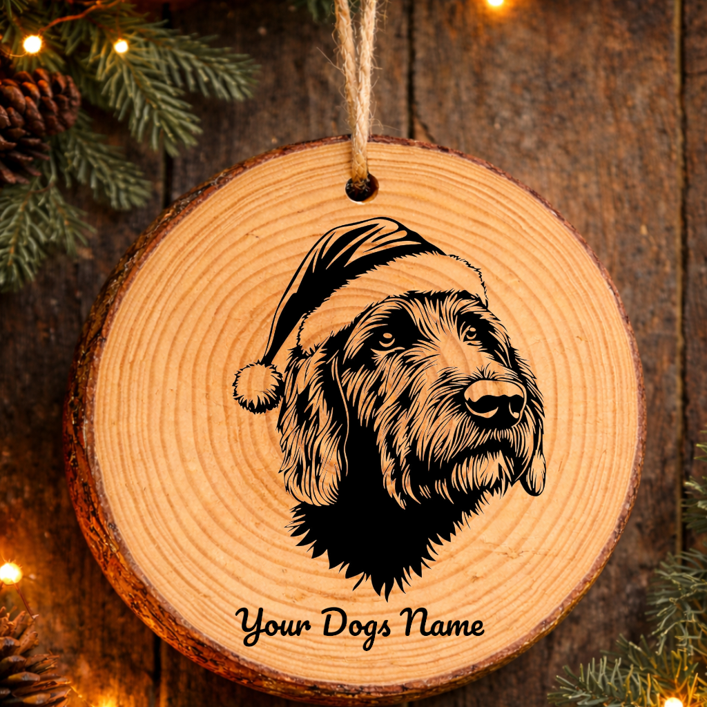 Spinone Italiano Santa Hat Dog Rustic Pine Christmas Ornament
