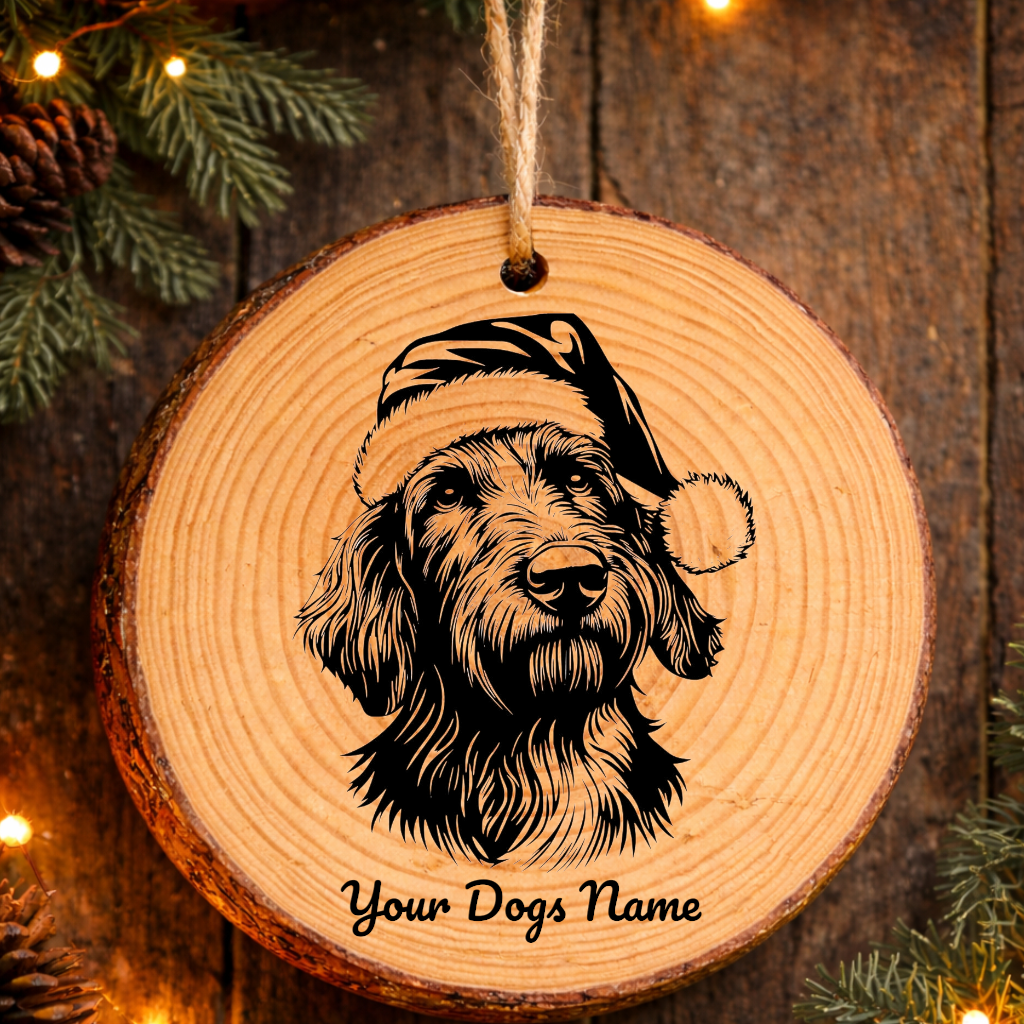 Spinone Italiano Santa Hat Dog Rustic Pine Christmas Ornament