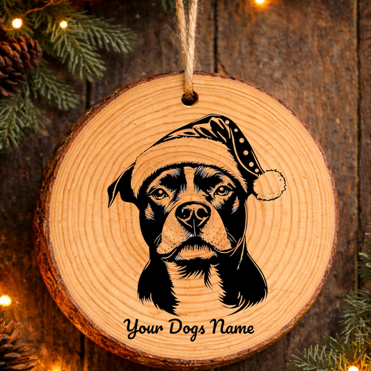 Staffordshire Bull Terrier Santa Hat Dog Rustic Pine Christmas Ornament