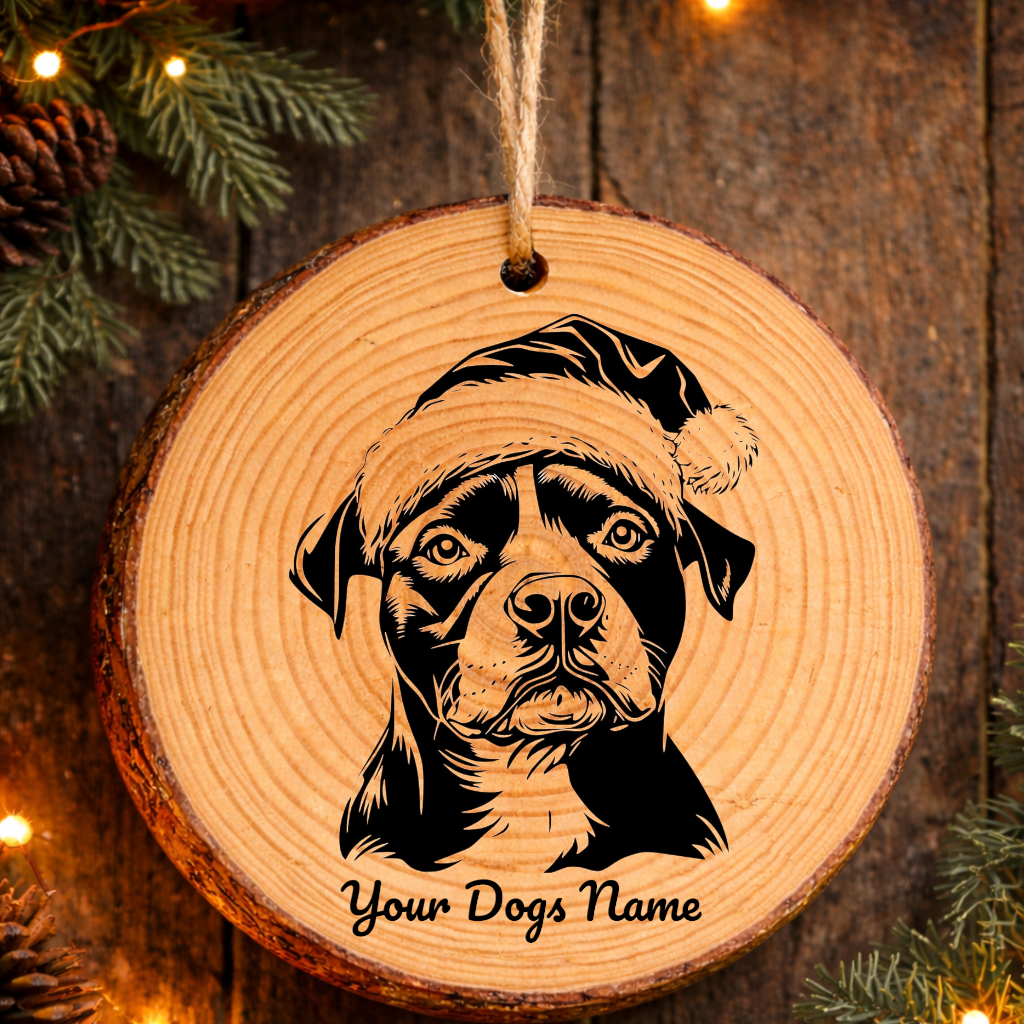 Staffordshire Bull Terrier Santa Hat Dog Rustic Pine Christmas Ornament