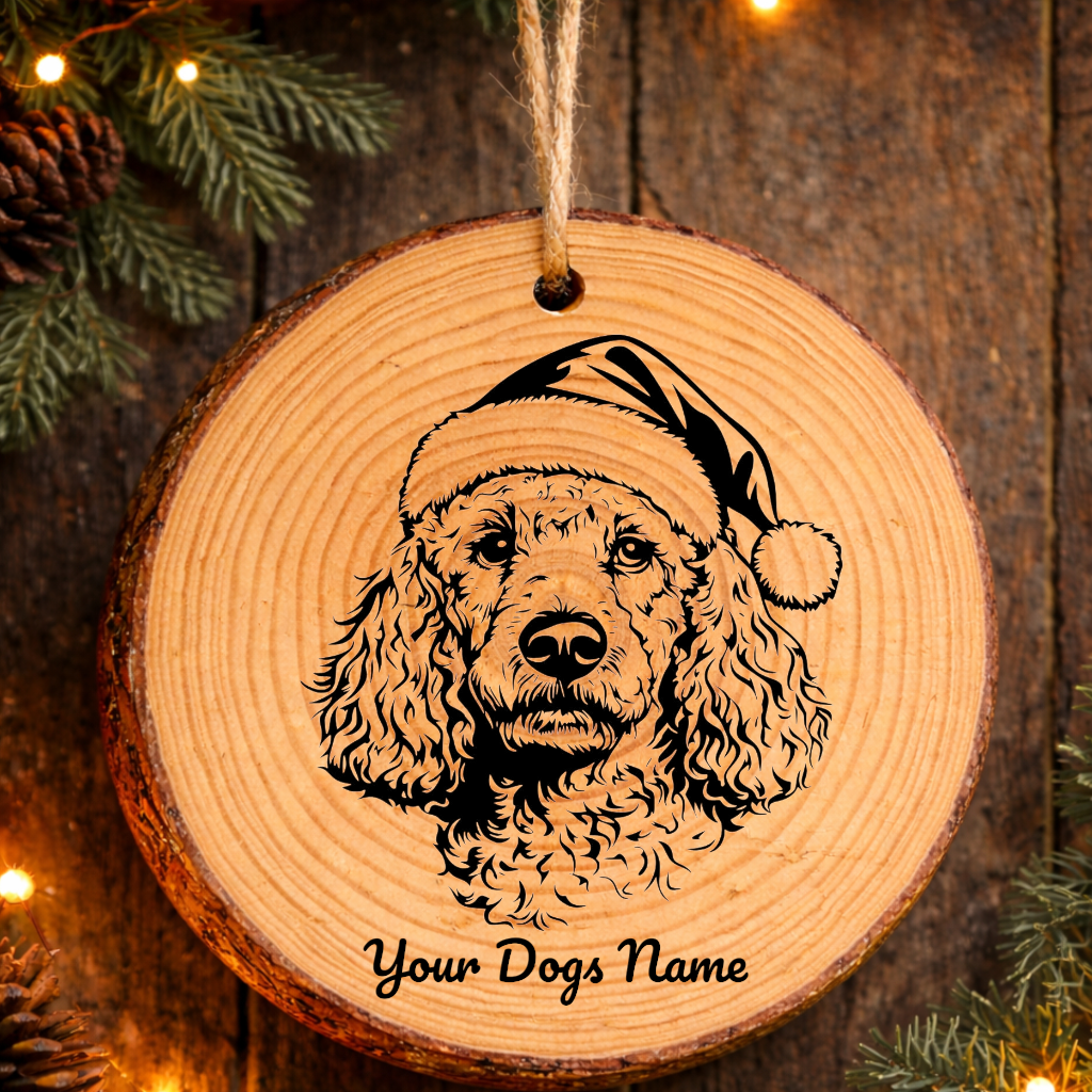 Standard Poodle Santa Hat Dog Rustic Pine Christmas Ornament