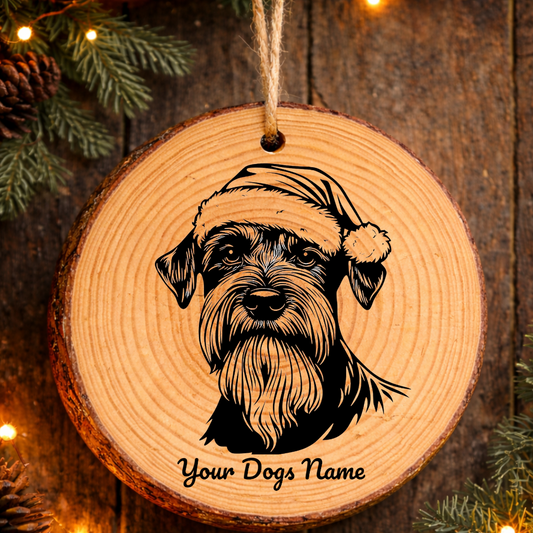 Standard Schnauzer Santa Hat Dog Rustic Pine Christmas Ornament