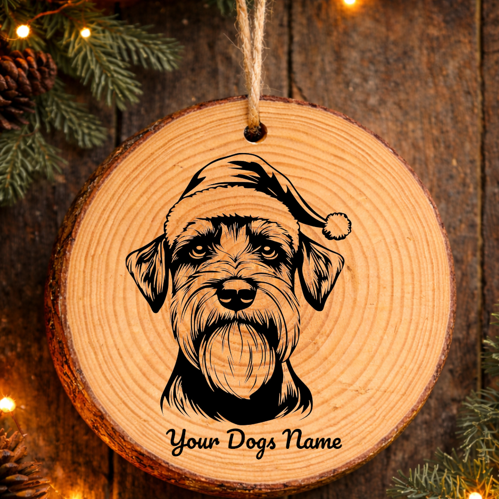 Standard Schnauzer Santa Hat Dog Rustic Pine Christmas Ornament