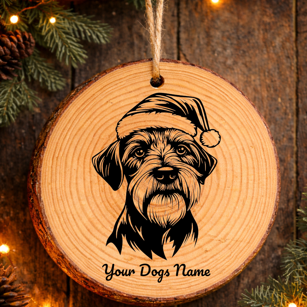 Standard Schnauzer Santa Hat Dog Rustic Pine Christmas Ornament