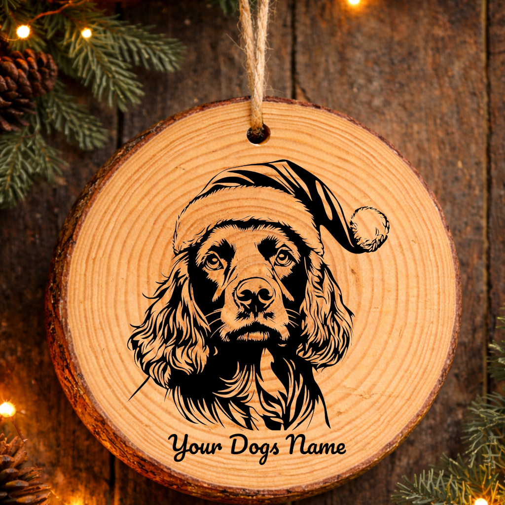 Sussex Spaniel Santa Hat Dog Rustic Pine Christmas Ornament