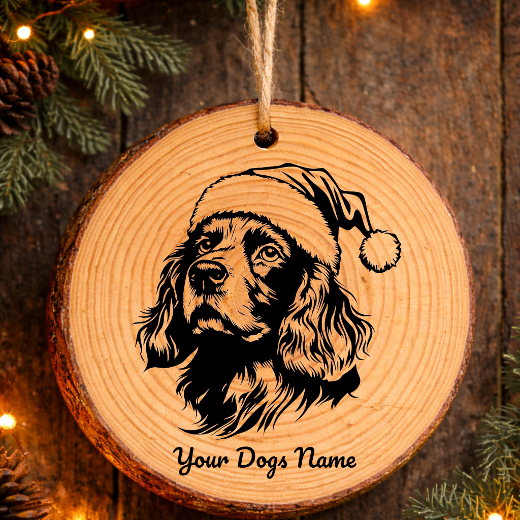 Sussex Spaniel Santa Hat Dog Rustic Pine Christmas Ornament