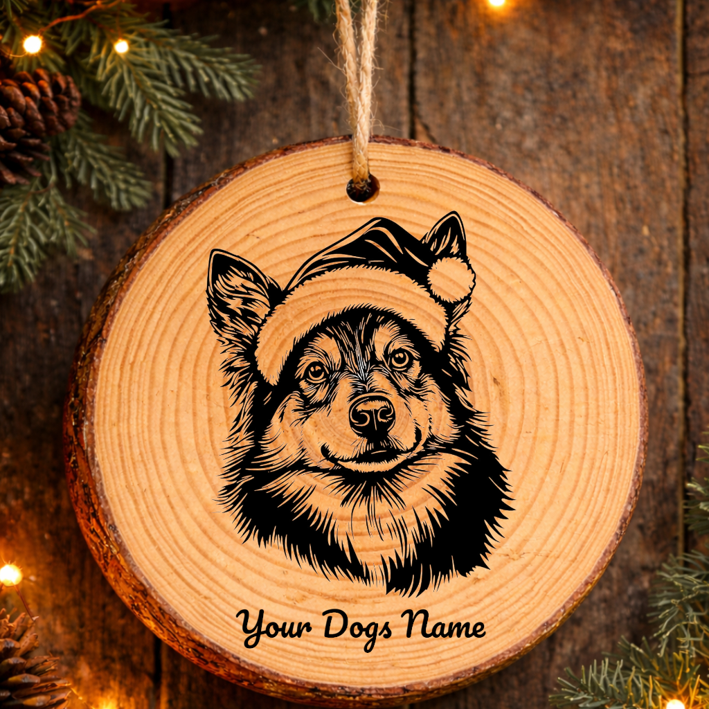 Swedish Lapphund Santa Hat Dog Rustic Pine Christmas Ornament
