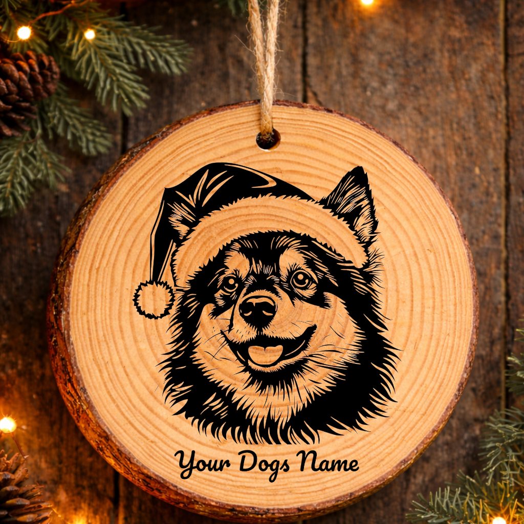 Swedish Lapphund Santa Hat Dog Rustic Pine Christmas Ornament
