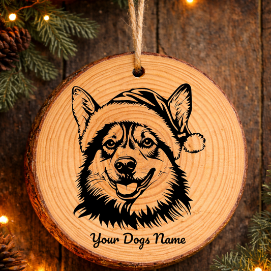 Swedish Vallhund Santa Hat Dog Rustic Pine Christmas Ornament