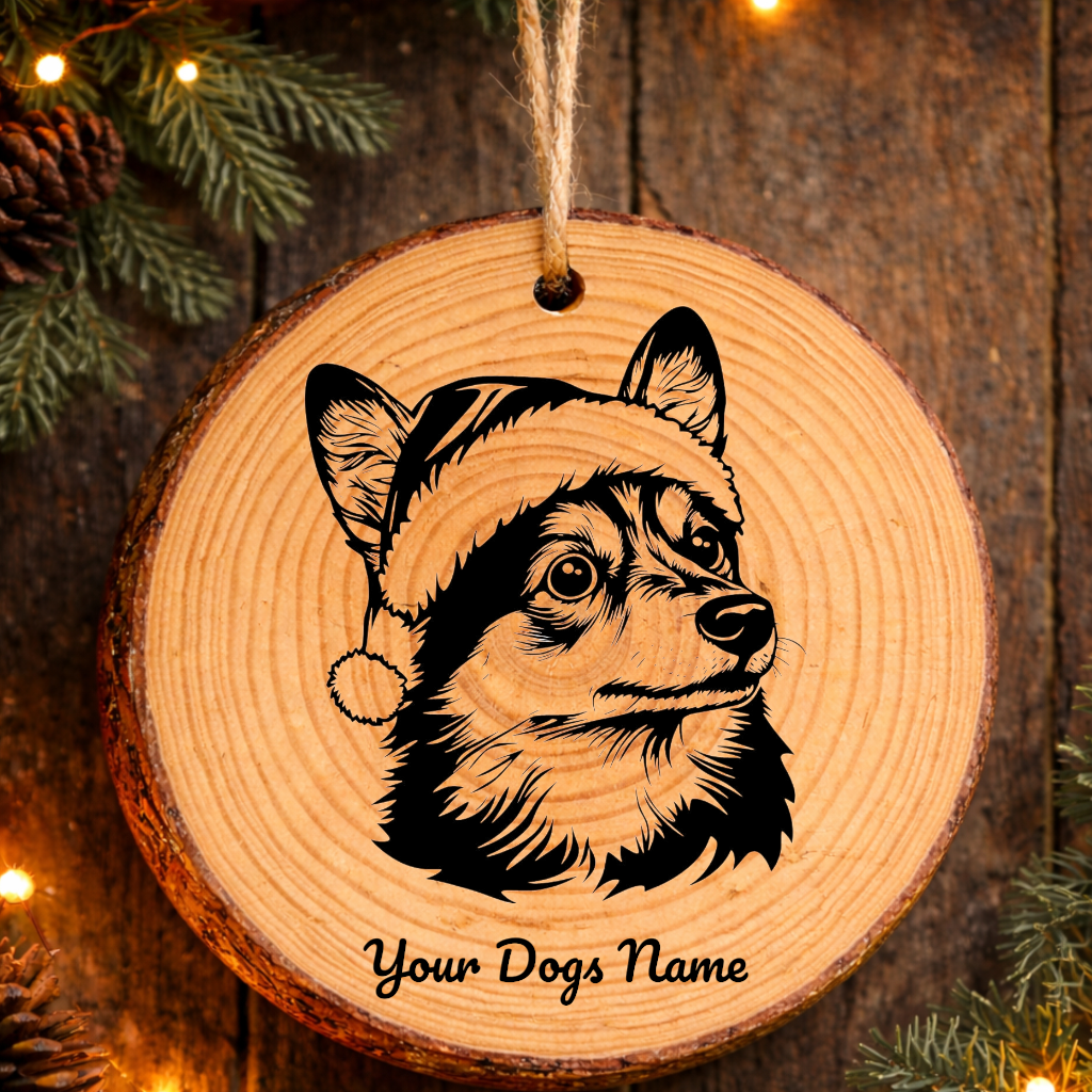 Swedish Vallhund Santa Hat Dog Rustic Pine Christmas Ornament