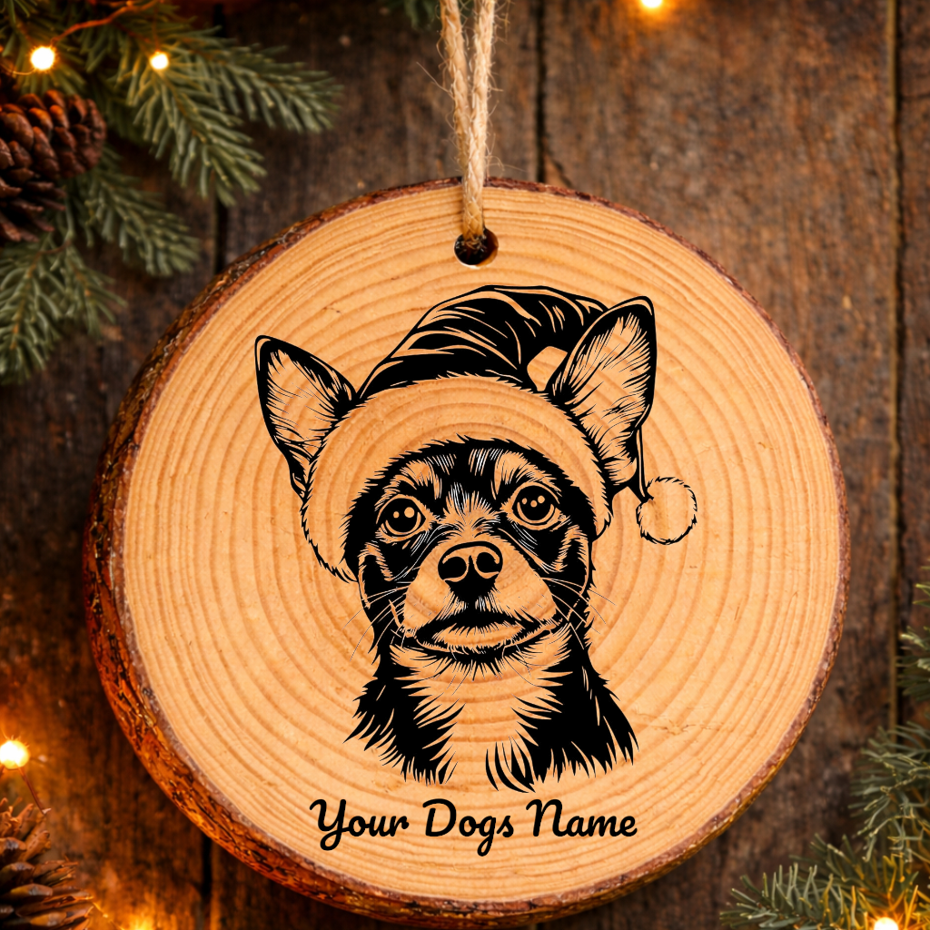 Teddy Roosevelt Terrier Santa Hat Dog Rustic Pine Christmas Ornament
