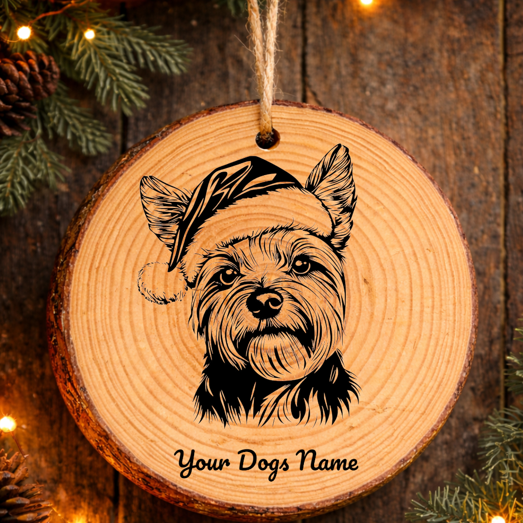 Yorkshire Terrier Santa Hat Dog Rustic Pine Christmas Ornament