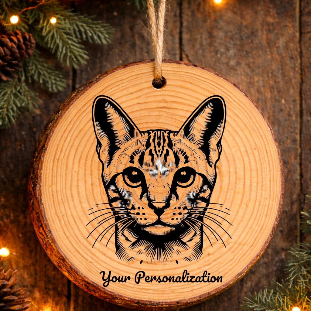 Savannah Cat Rustic Pine Wooden Round Ornament