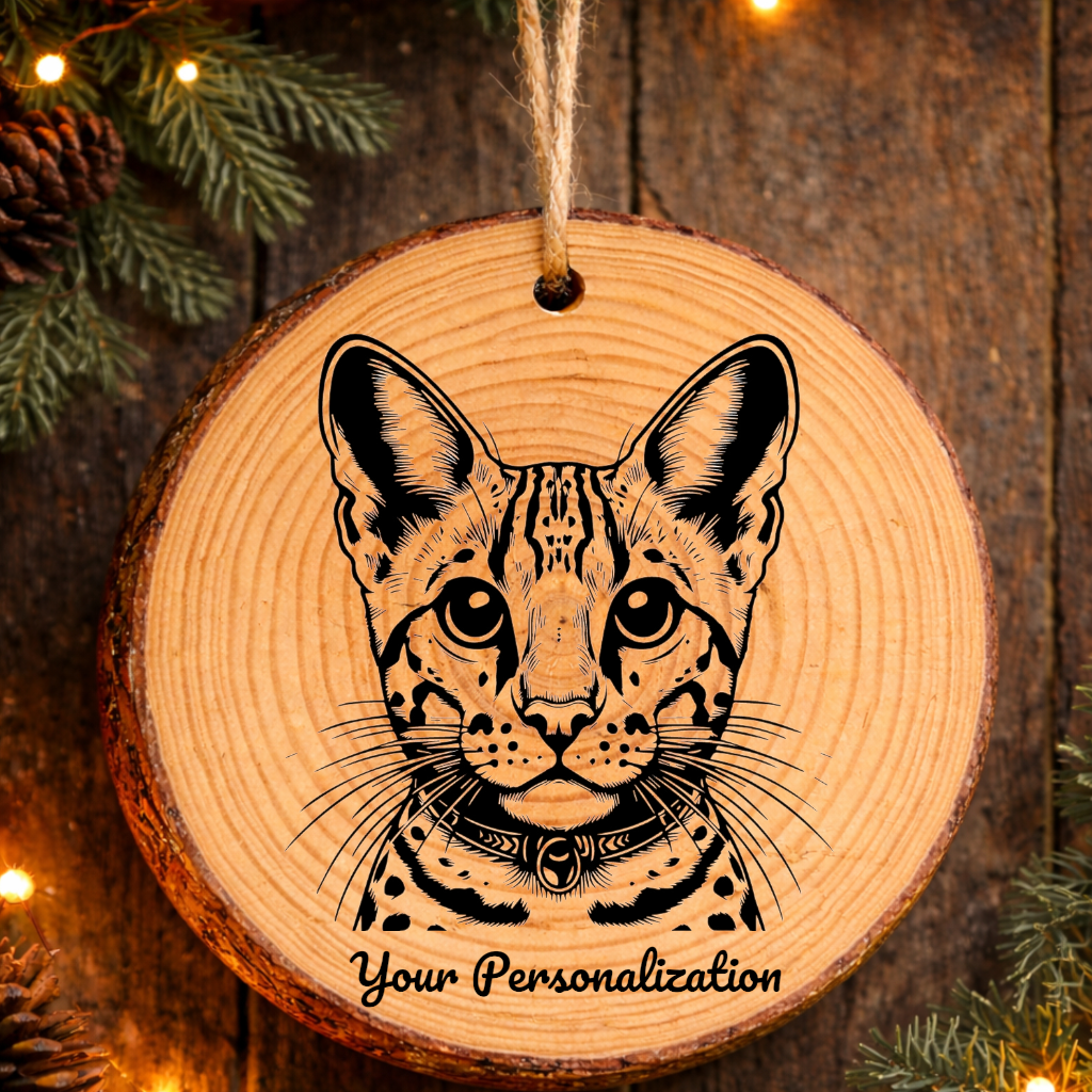 Savannah Cat Rustic Pine Wooden Round Ornament