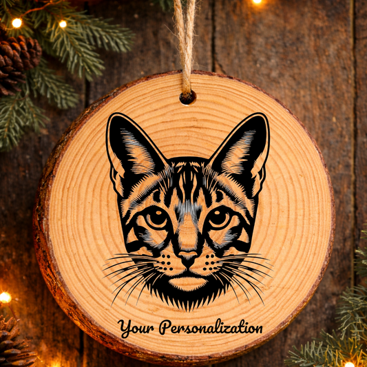 Savannah Cat Rustic Pine Wooden Round Ornament