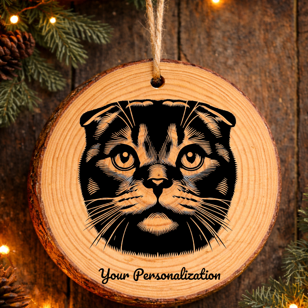 Scottish Fold Cat Rustic Pine Wooden Round Ornament
