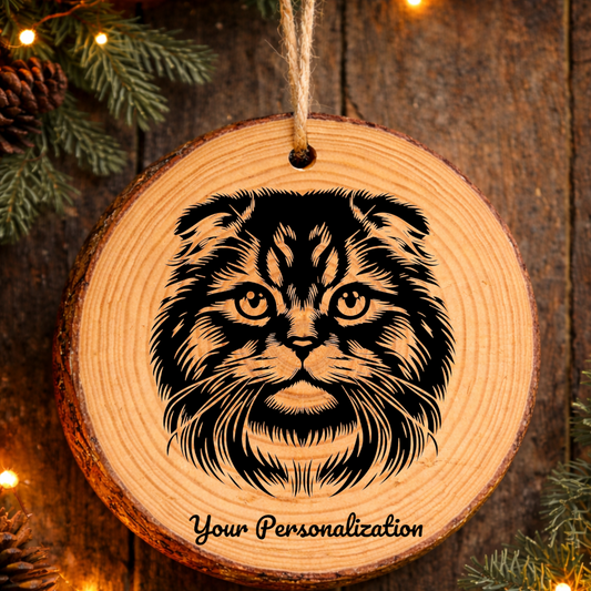 Scottish Fold Longhair Cat Rustic Pine Wooden Round Ornament