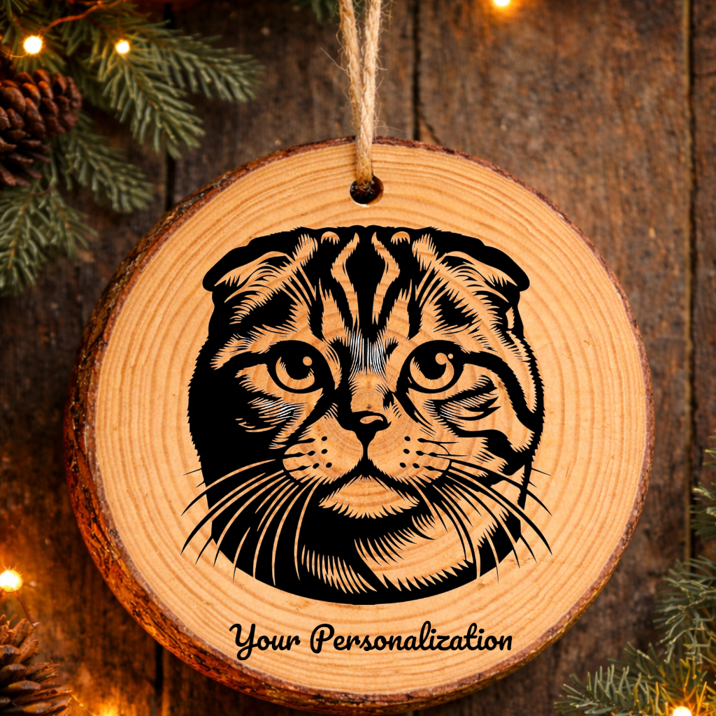 Scottish Fold Cat Rustic Pine Wooden Round Ornament