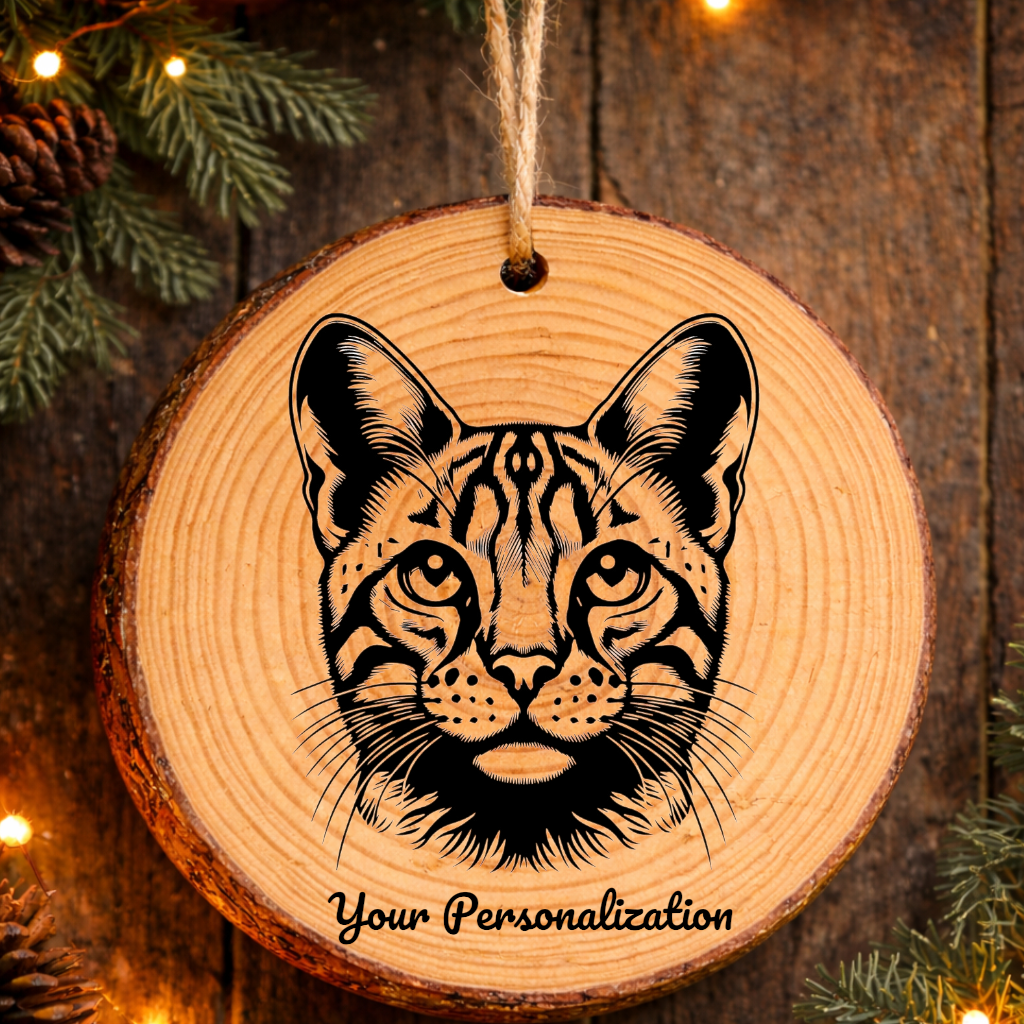 Serengeti Cat Rustic Pine Wooden Round Ornament