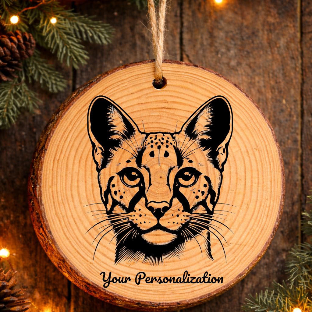 Serengeti Cat Rustic Pine Wooden Round Ornament