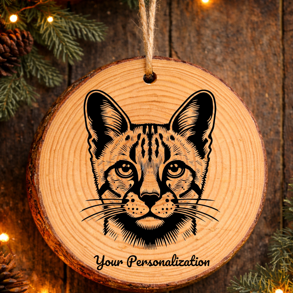 Serengeti Cat Rustic Pine Wooden Round Ornament