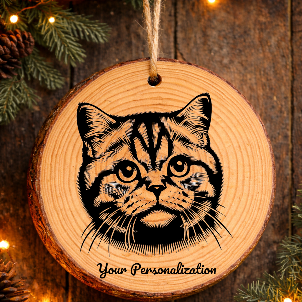 Serrade Petit Cat Rustic Pine Wooden Round Ornament