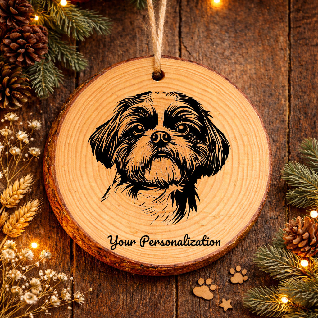 Shih Tzu Dog Ornament – Rustic Wooden Keepsake