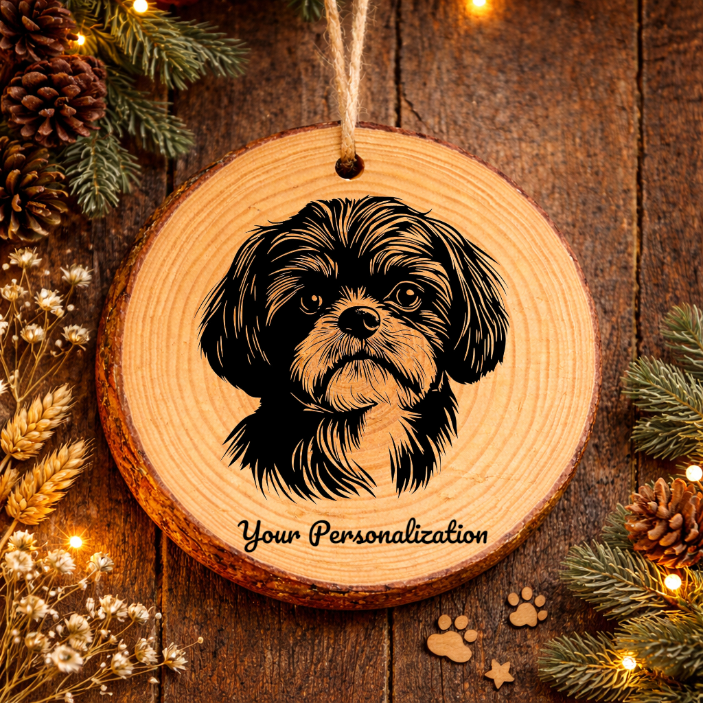 Shih Tzu Dog Ornament – Rustic Wooden Keepsake